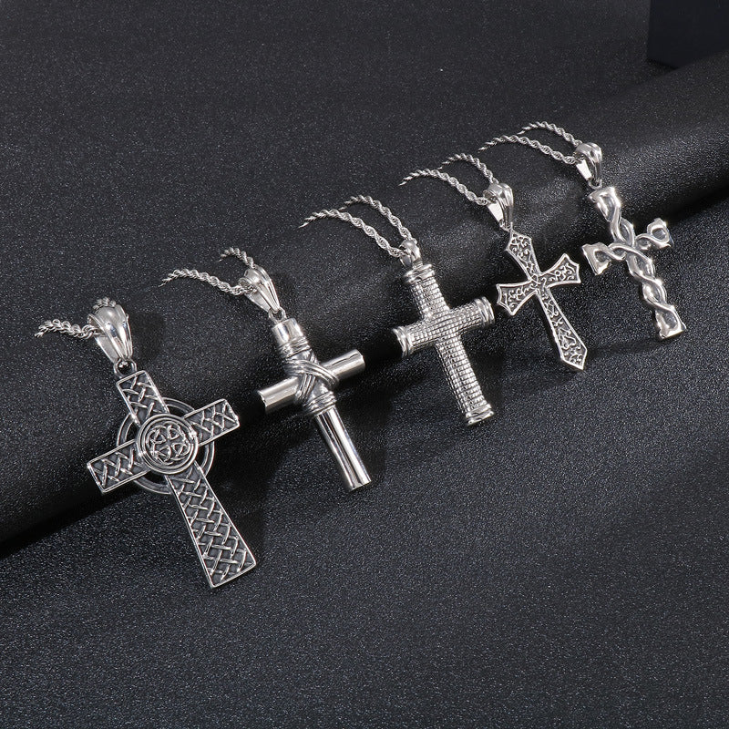 Vintage Cross Titanium Steel Pendant Necklace for Men from Europe and America