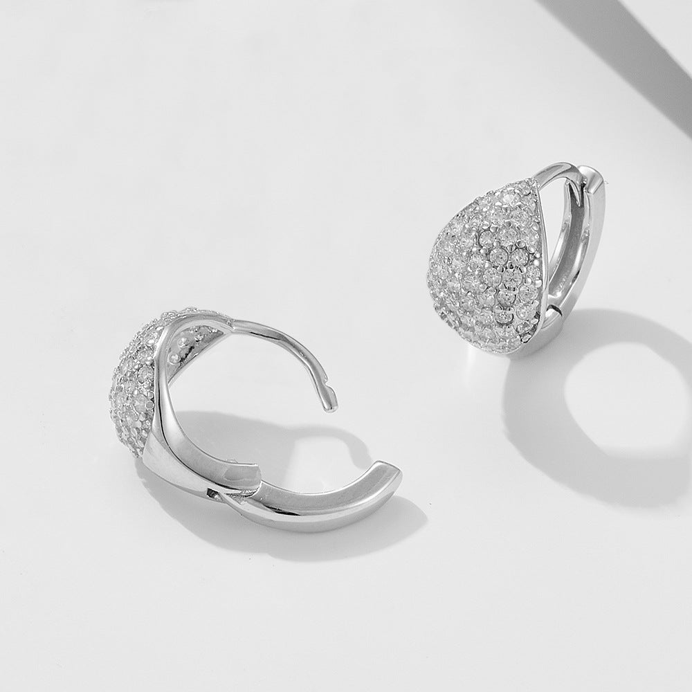 Micro-Inlaid Zircon Circle Ear Buckle S925 Sterling Silver Geometric Full Zircon Earrings