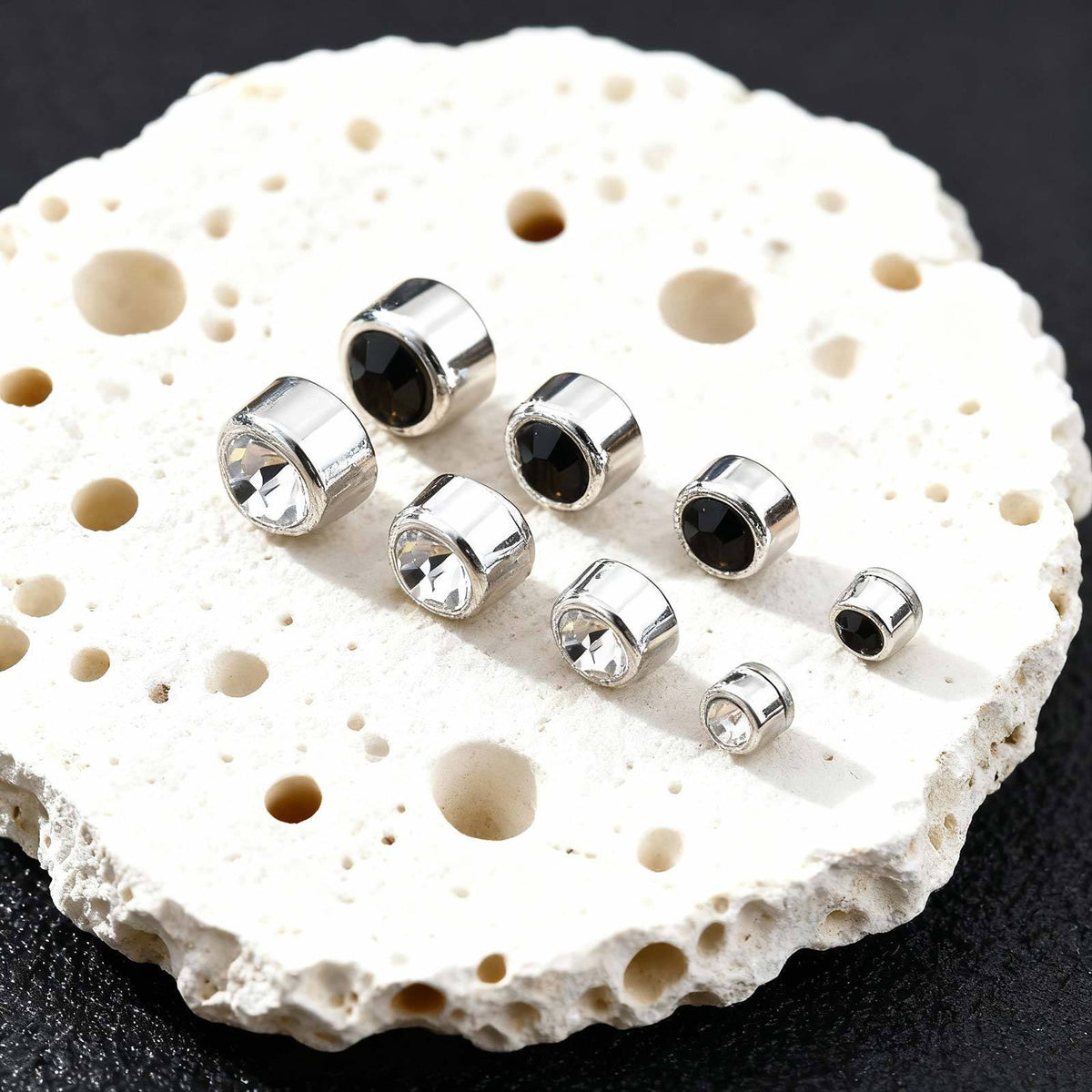 Zircon Stud Earrings — Black or Clear, 4–8 mm