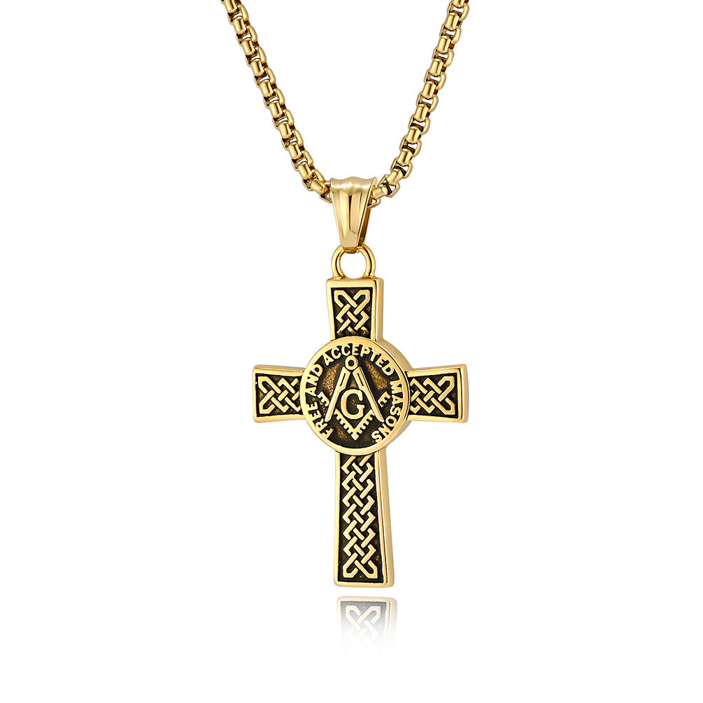 Planderful Masonic Cross Necklace Titanium Steel Pendant For Fraternity Brothers Timeless Celtic Knot