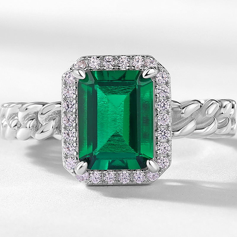 Planderful Twist Lab-Grown Emerald Sterling Silver Ring – 6 × 8 mm, 1.27 ct