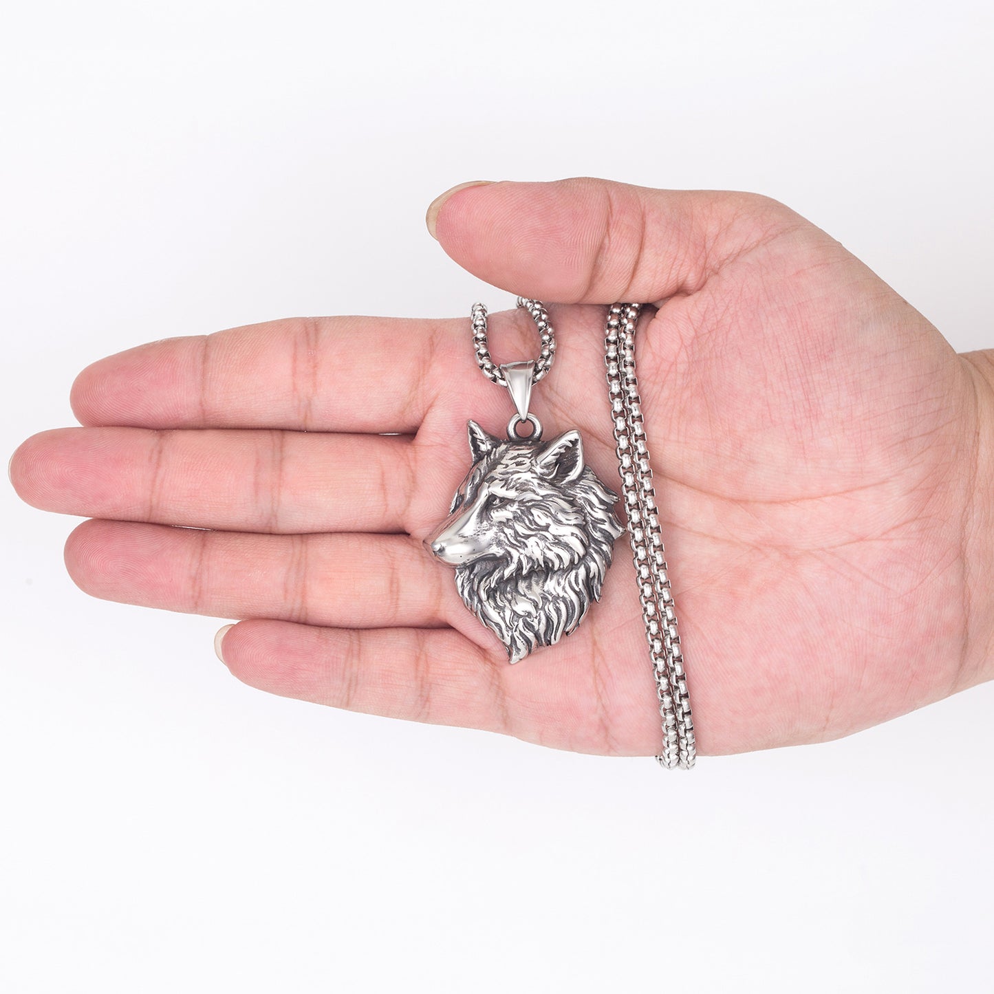 Steel Necklace - Vintage Wolf Head Pendant For Men
