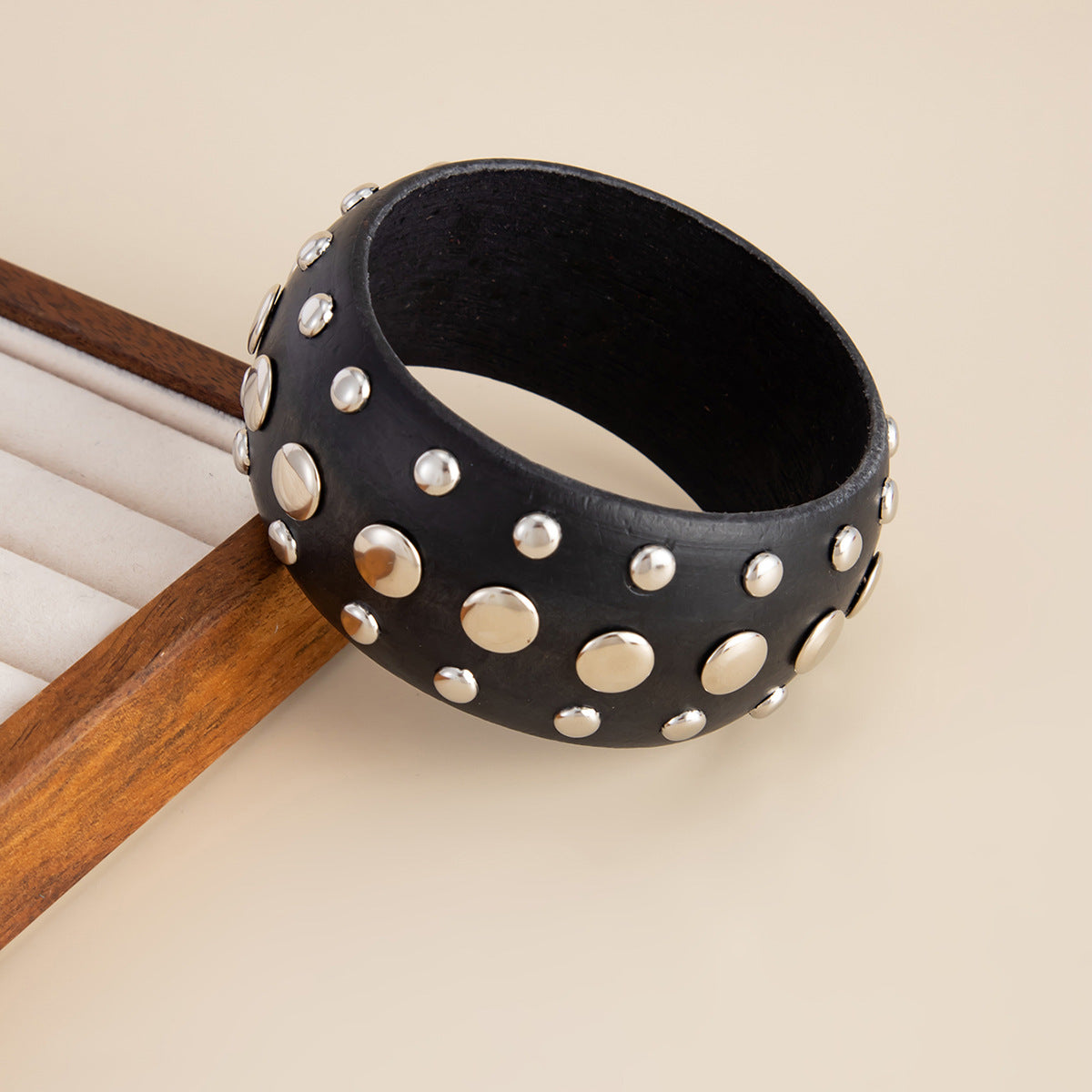 Cold And Exaggerated National Style Wooden Wide Bracelet Star Geometric Rivet Bracelet