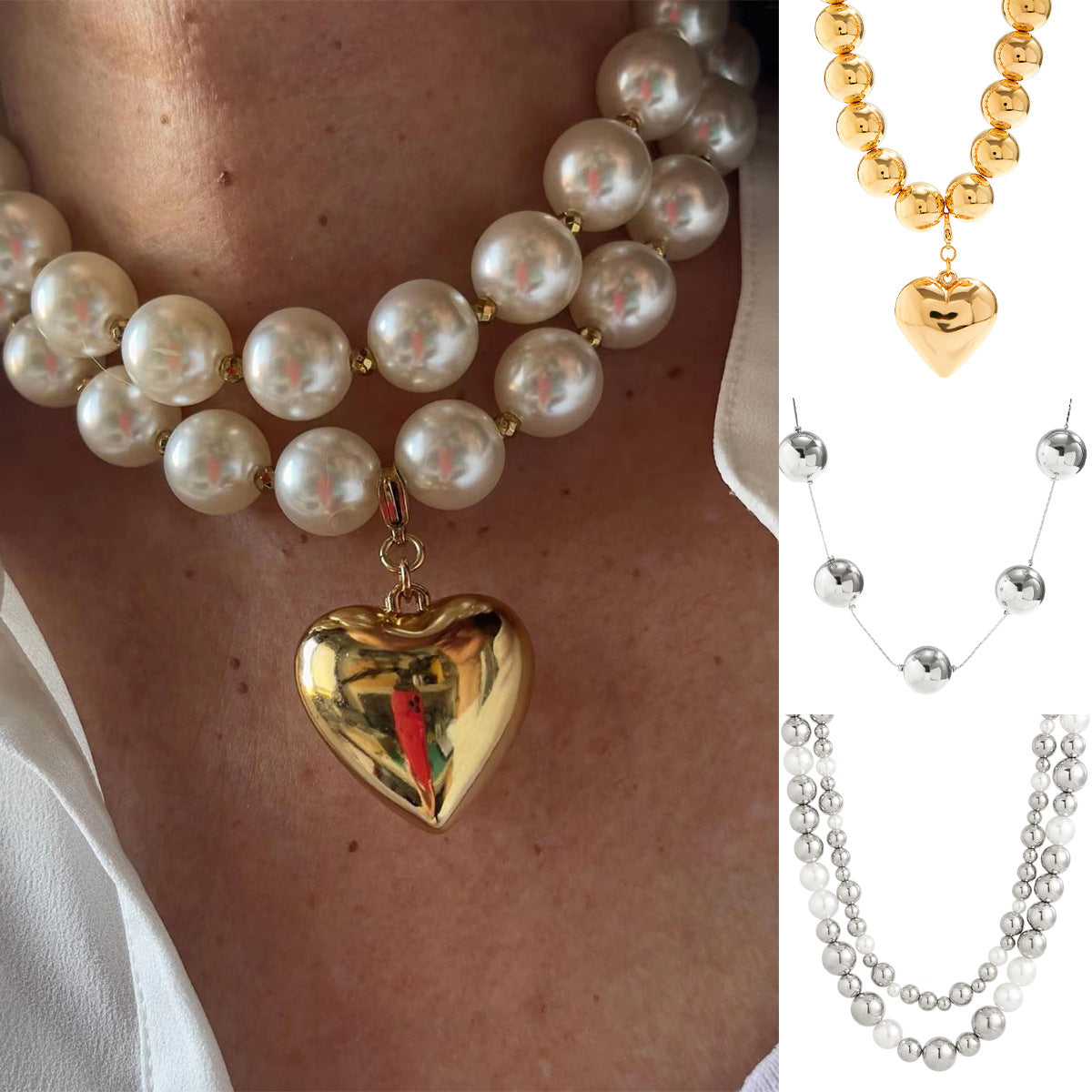 Exaggerated Cross-border Cyber Wind Multi-Layer Necklace with Detachable Love-Shaped Pendant