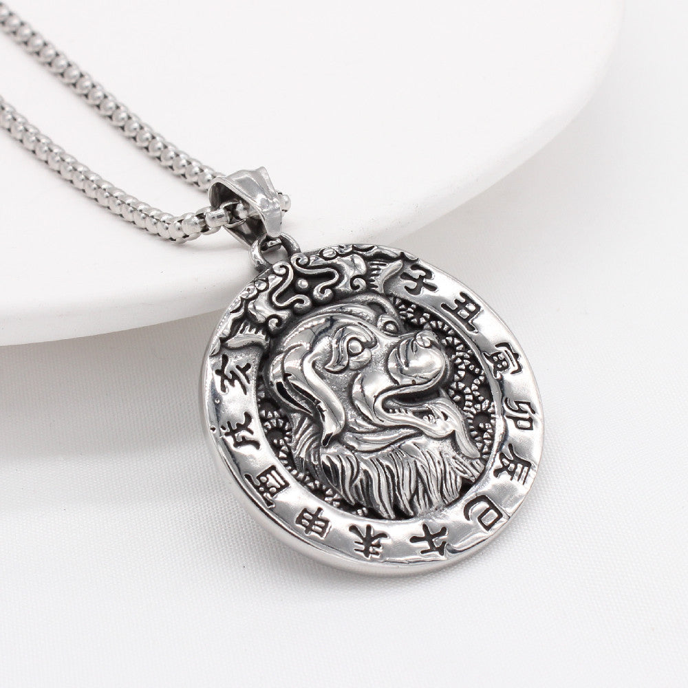 Planderful Chinese Zodiac Pendant Titanium Steel Blessing Necklace For Unisex Protection