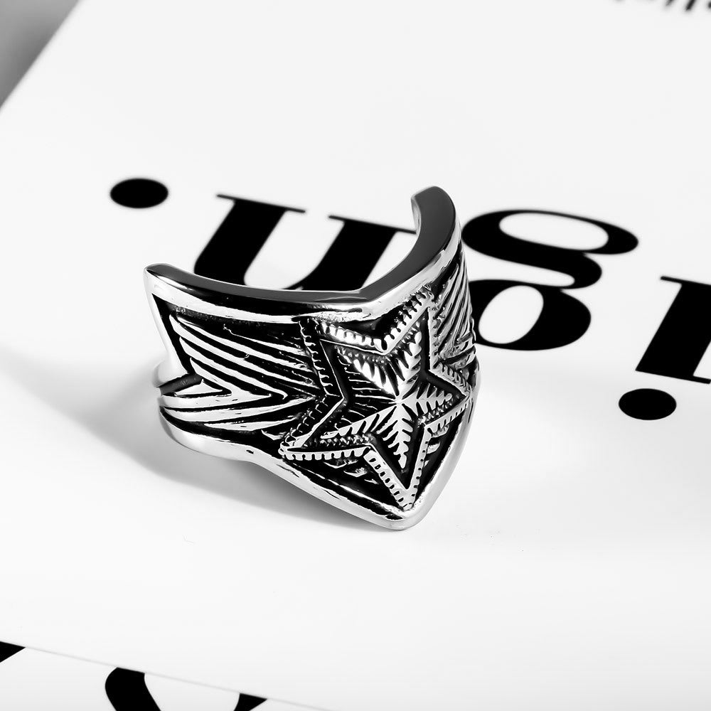 Vintage Titanium Steel Pentagram Wide Ring for Personalized Style - Unisex Accessory for Men and Women