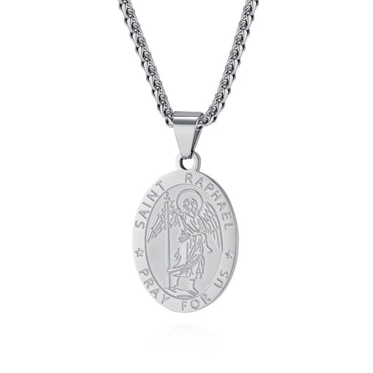 St. Michael the Archangel Titanium Steel Pendant Necklace for Men and Women Holiday Gifts
