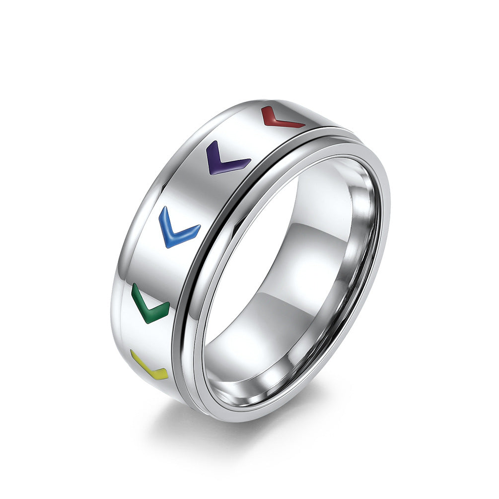 Planderful Rotating Rainbow Flag Ring Titanium Steel Unisex Pride Jewelry For Him And Her