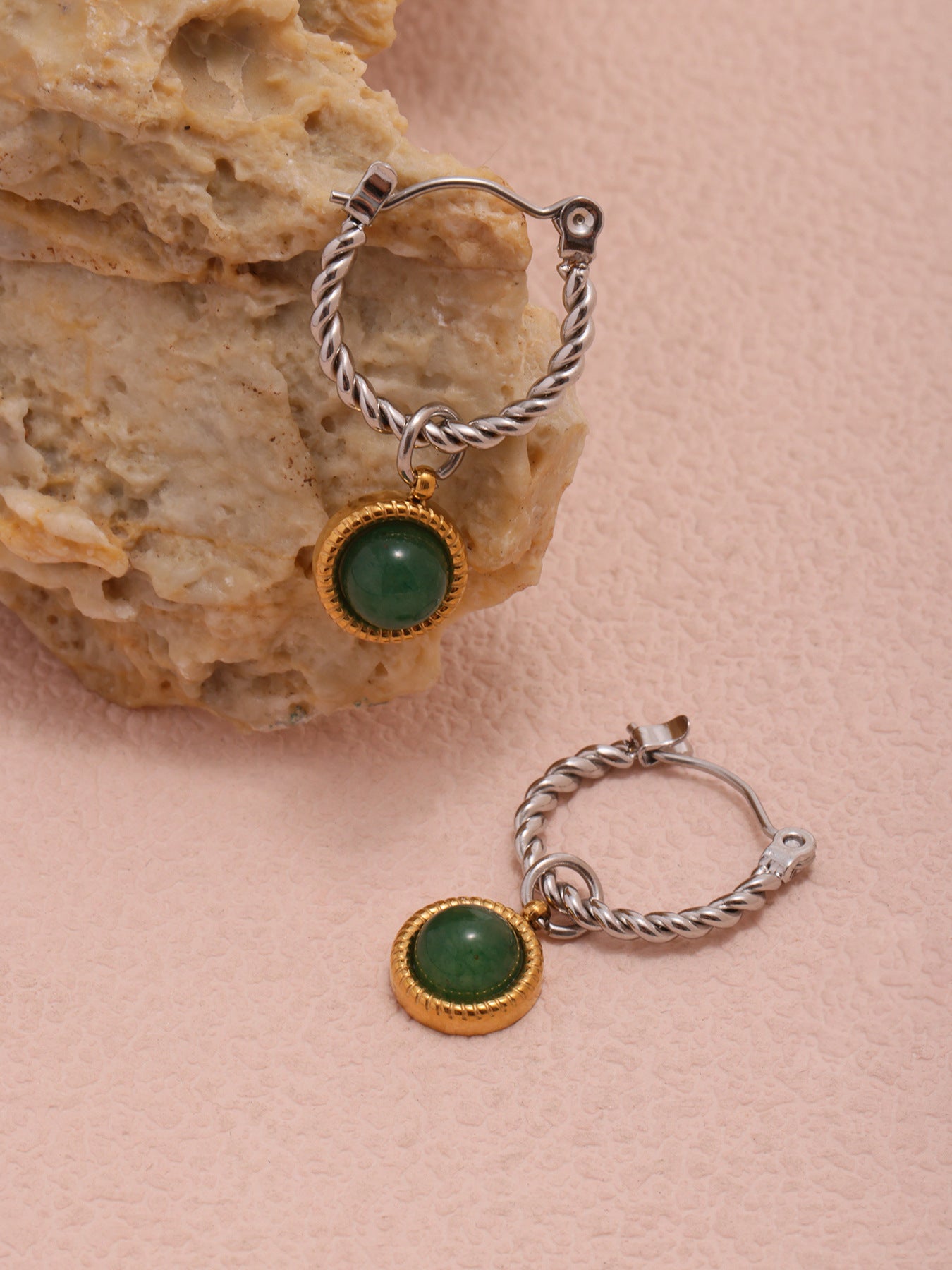 Planderful Green Agate Twist Earrings Gold Plated For Women