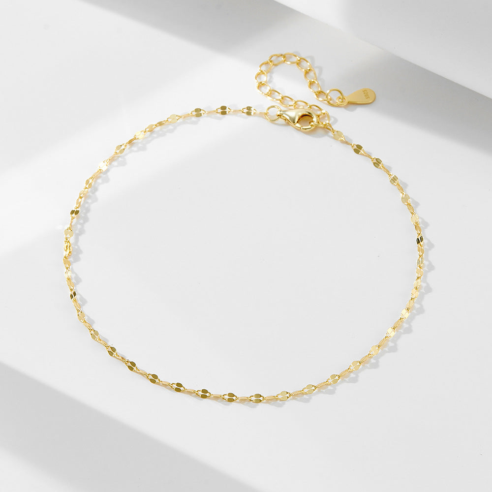 S925 Sterling Silver Plated 14k Gold Tile Chain Anklet Foot Bracelet