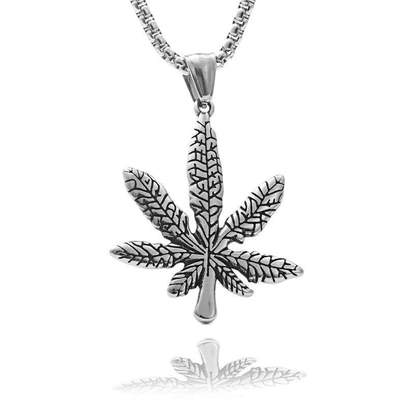 Titanium Steel Large Maple Leaf Pendant Personalized Necklace