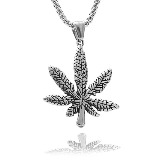 Titanium Steel Large Maple Leaf Pendant Personalized Necklace