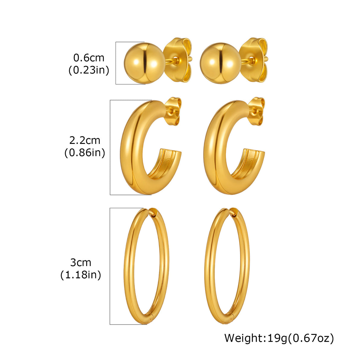 Coordinated Gold-Tone Earring Sets — 3 Styles