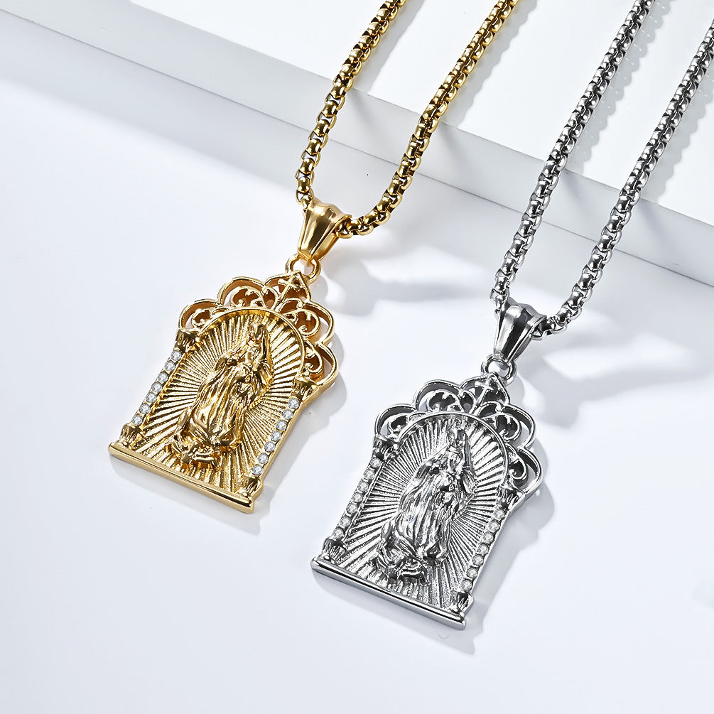 Planderful Virgin Mary Necklace Titanium Steel 18K Gold Plated For Men Premium Personalized Pendant