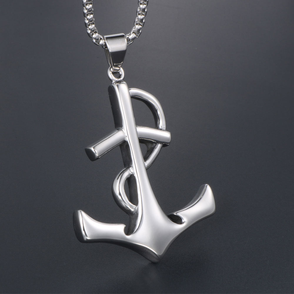 Personalized Titanium Steel Men's Pendant Necklace with Music Note and Caribbean Anchor Design