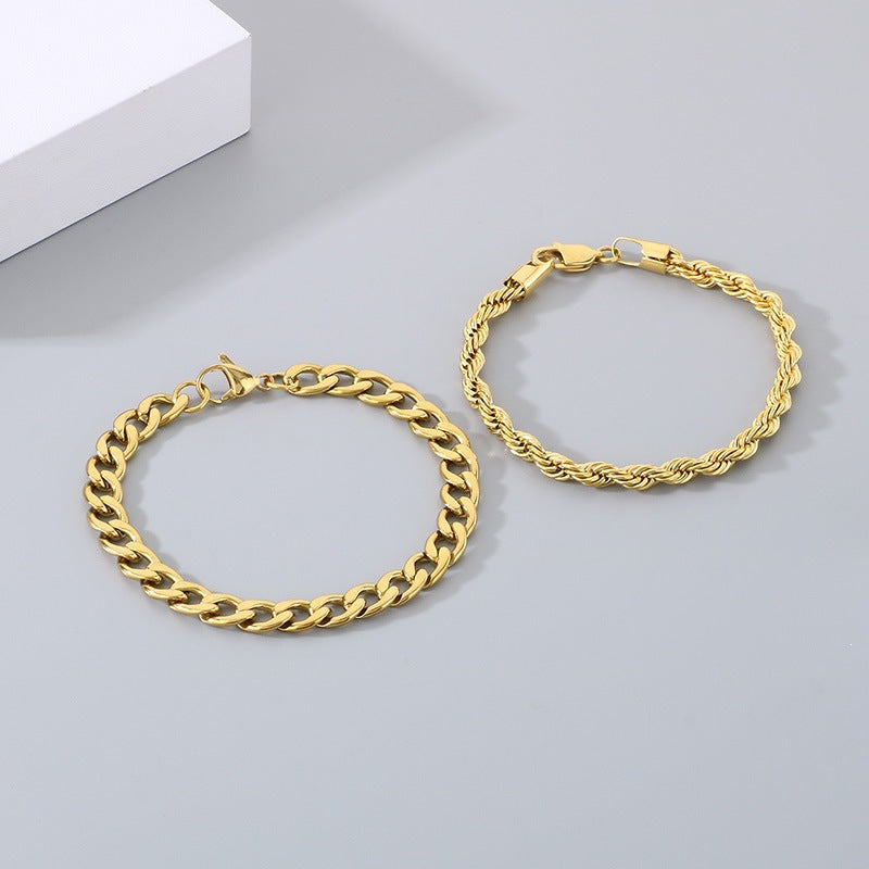 Minimalist Unisex Bracelet Stacked Figaro Twist Chain Cuban Chain