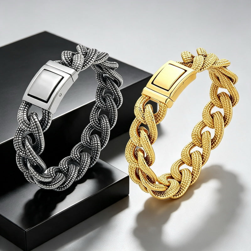 Heavy Industry – Casting Dotted Pattern Thick Cuban Chain Stainless Steel Men's Bracelet