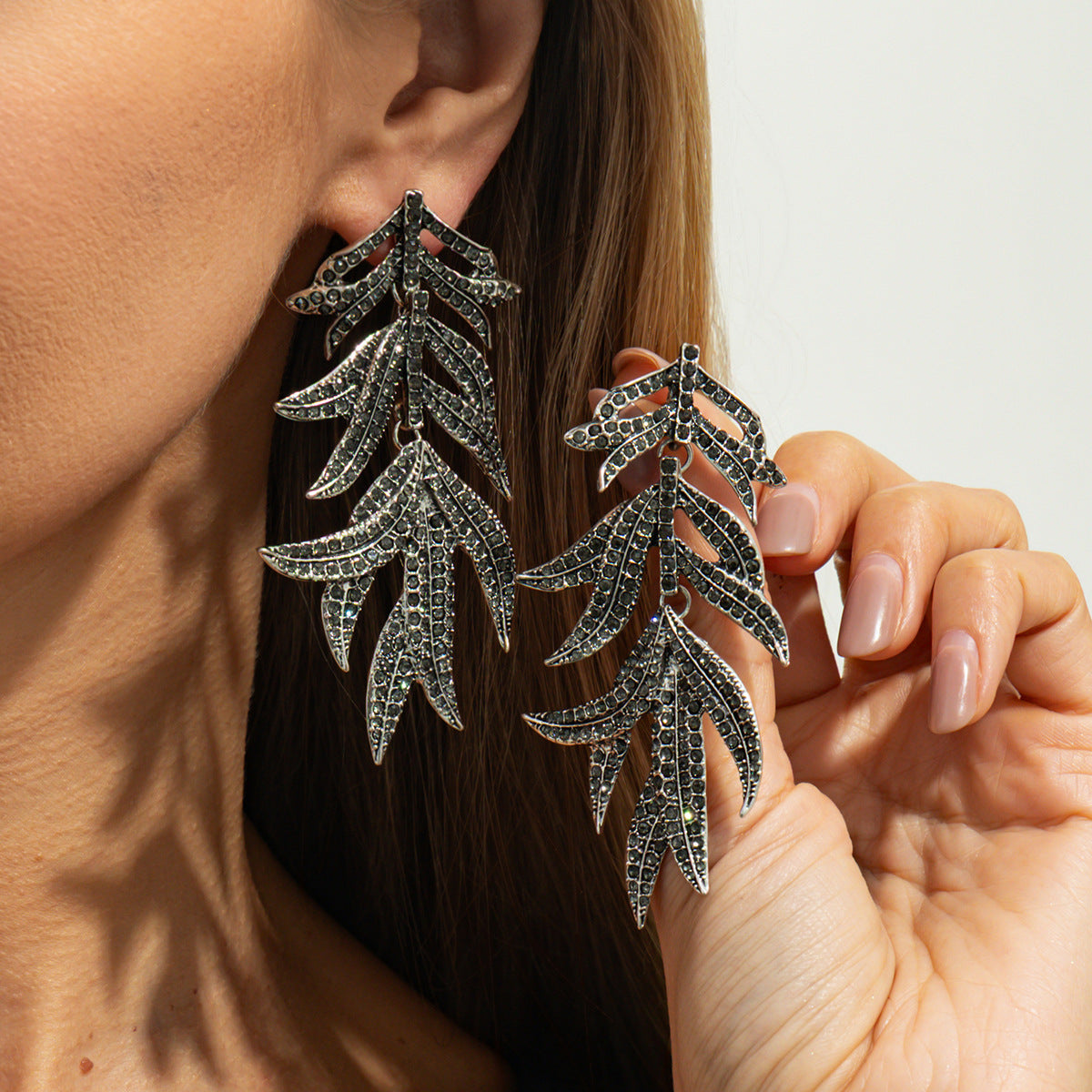 Planderful Leaf Tassel Zircon Earrings Exaggerated Retro Medieval Style Vintage Statement Jewelry For Women