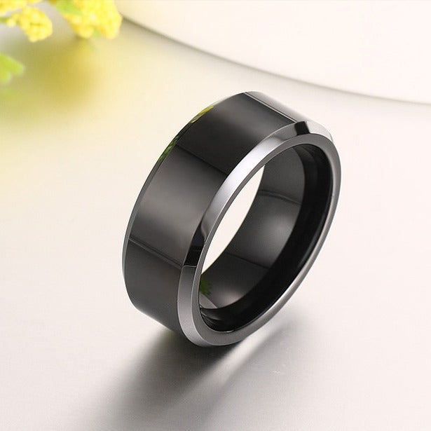 European And American Foreign Trade Jewelry 8mm Black Tungsten Gold Ring For Men