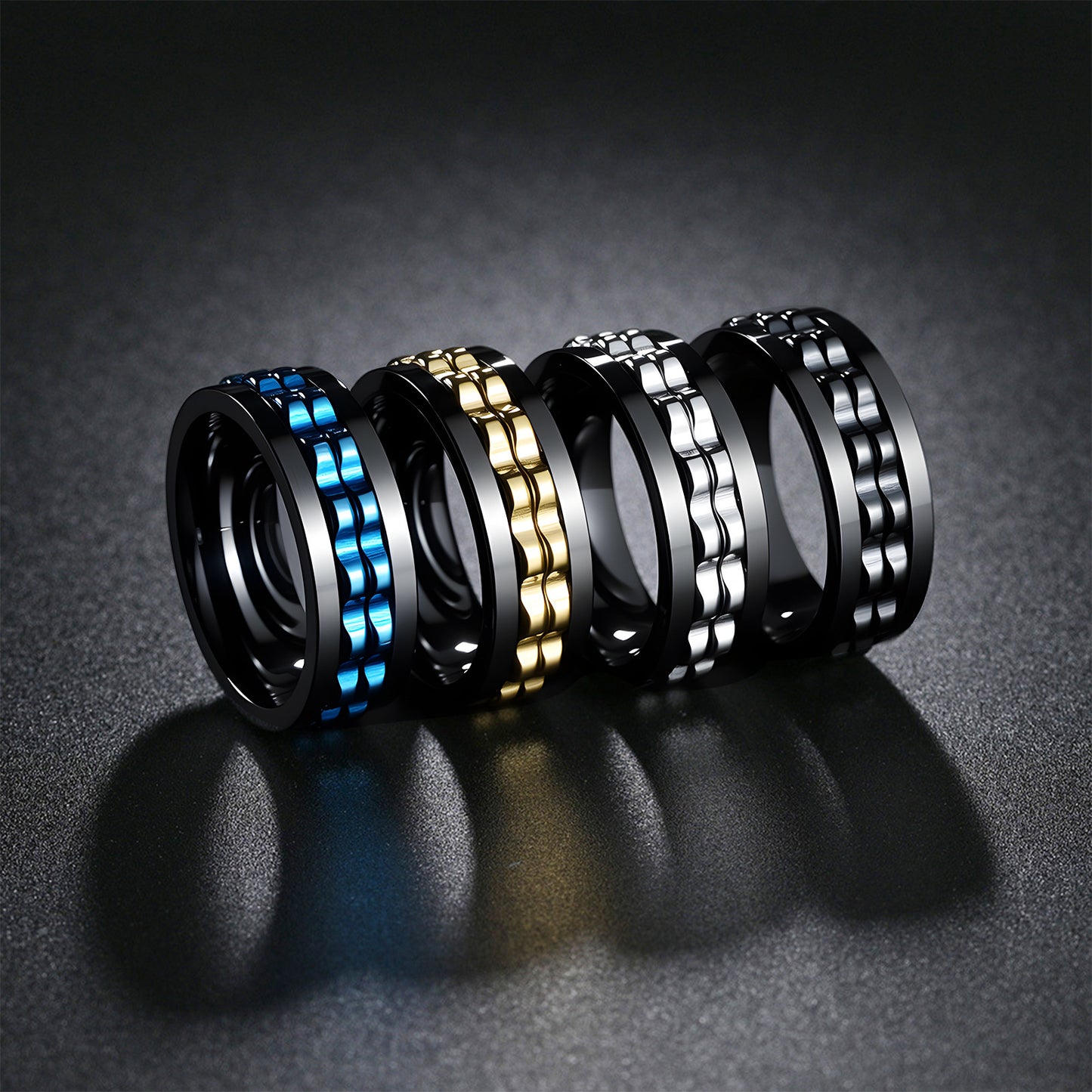 Planderful Rotating Gear Ring Multicolor For Men Unisex Titanium Steel Decompression Jewelry