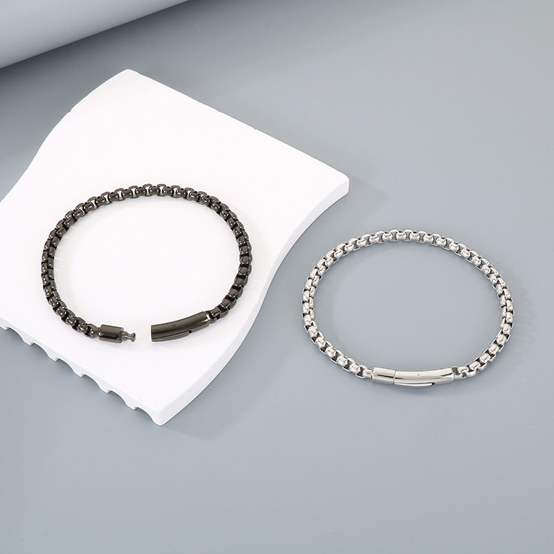 Stylish & Lettering Necklace – Hip-Hop Square Pearl Chain Bracelet