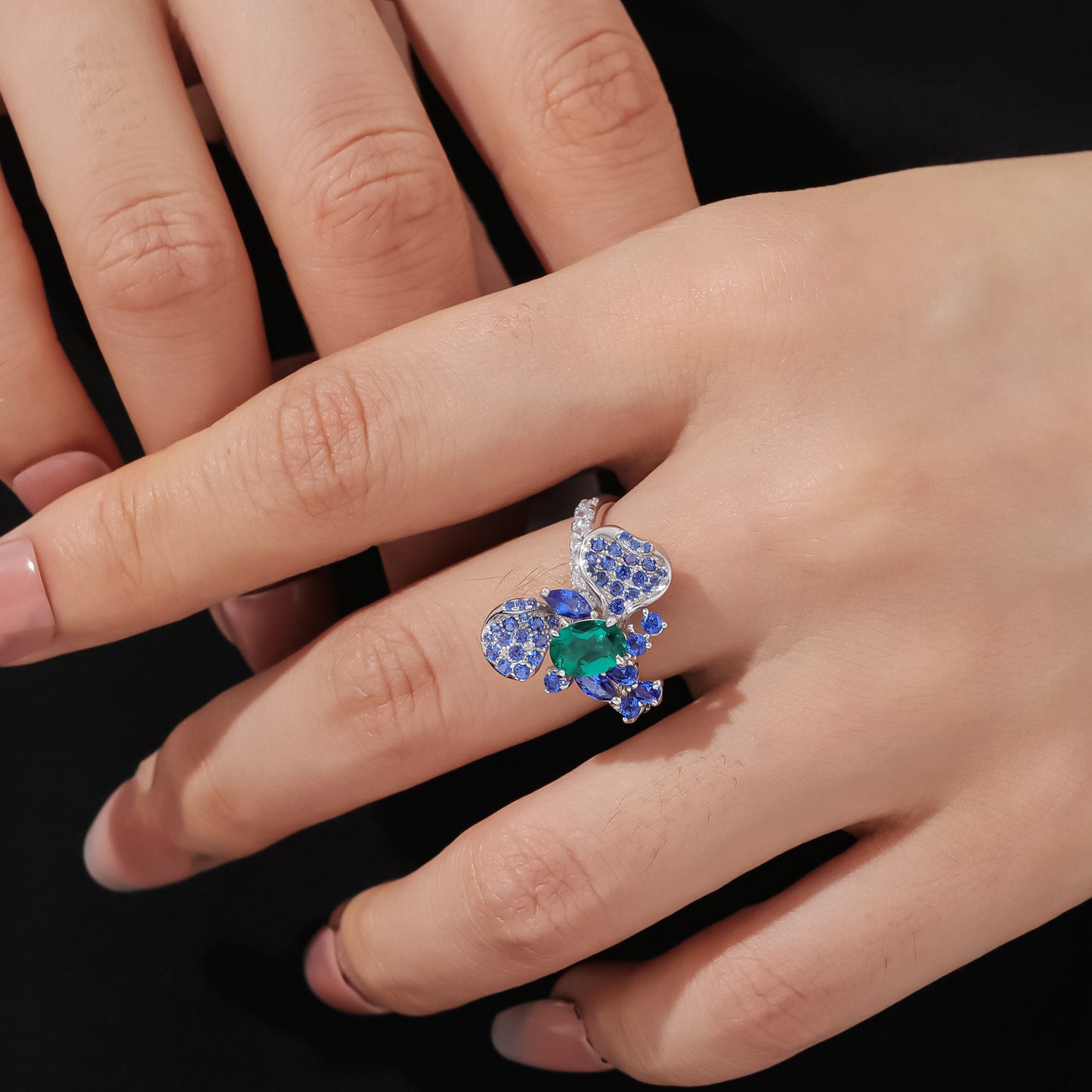 Niche Design Russian Gemstone Ring S925 Sterling Silver Set