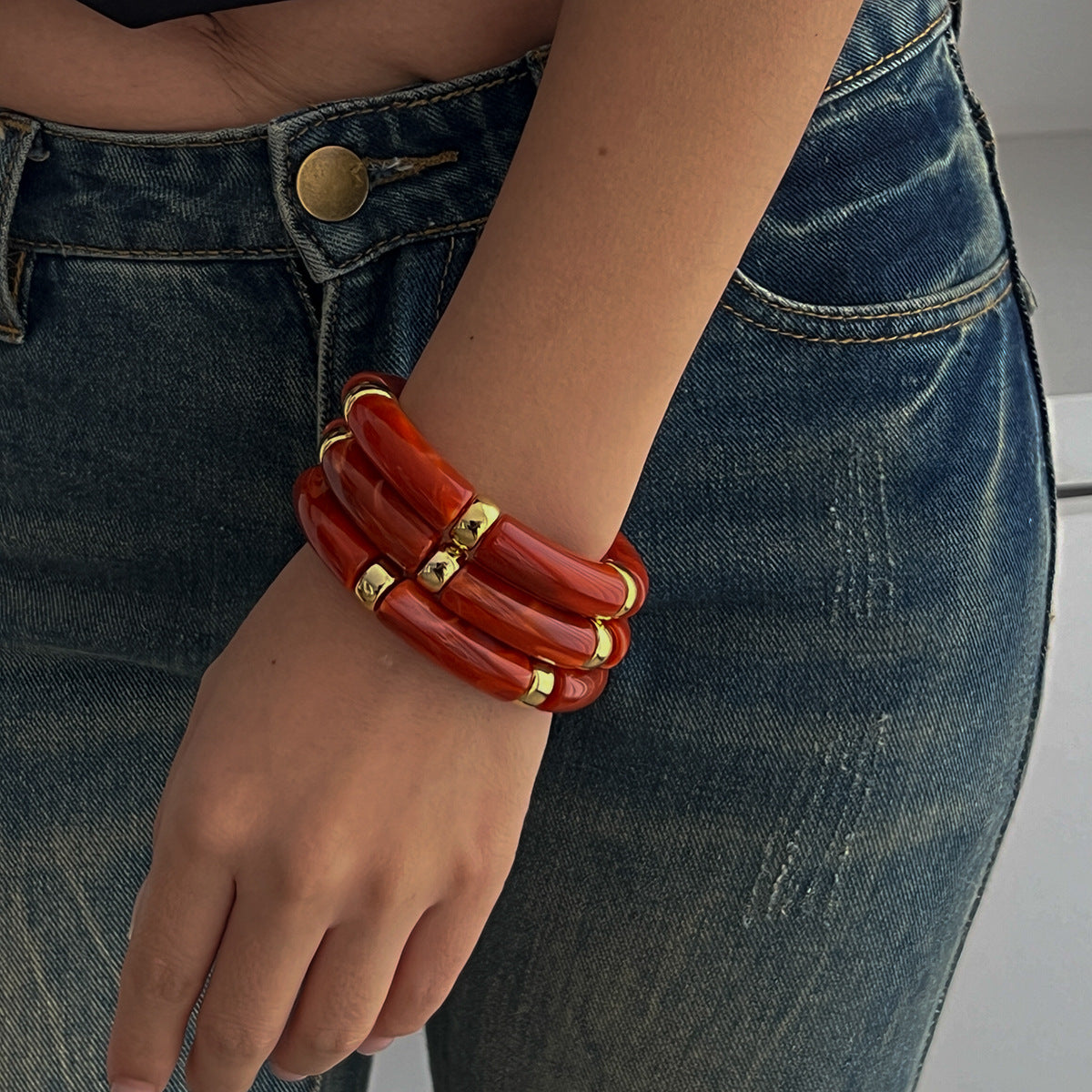 Planderful Vienna Verve Retro Beaded Elbow Bracelet Set For Women Geometric Statement Jewelry
