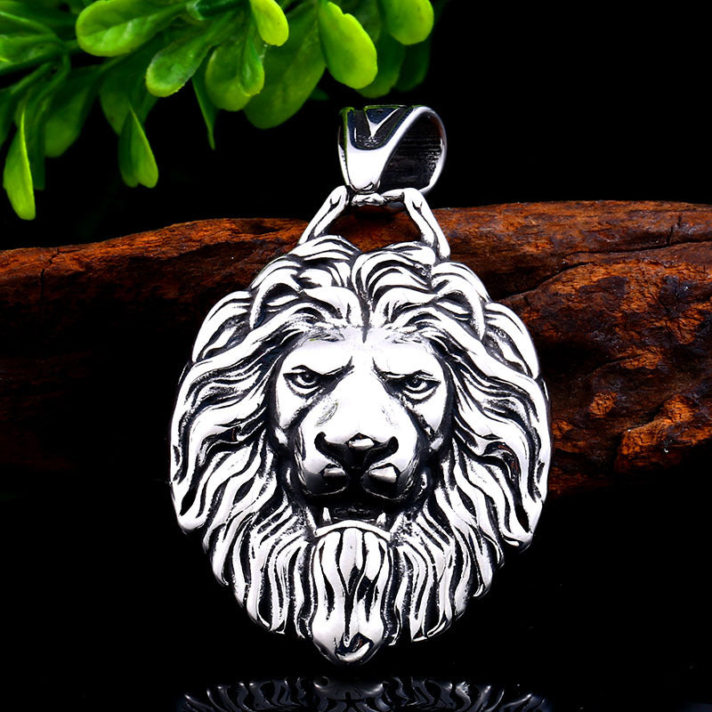 Stainless Steel Retro Lion Pendant for Men - European and American Style Jewelry