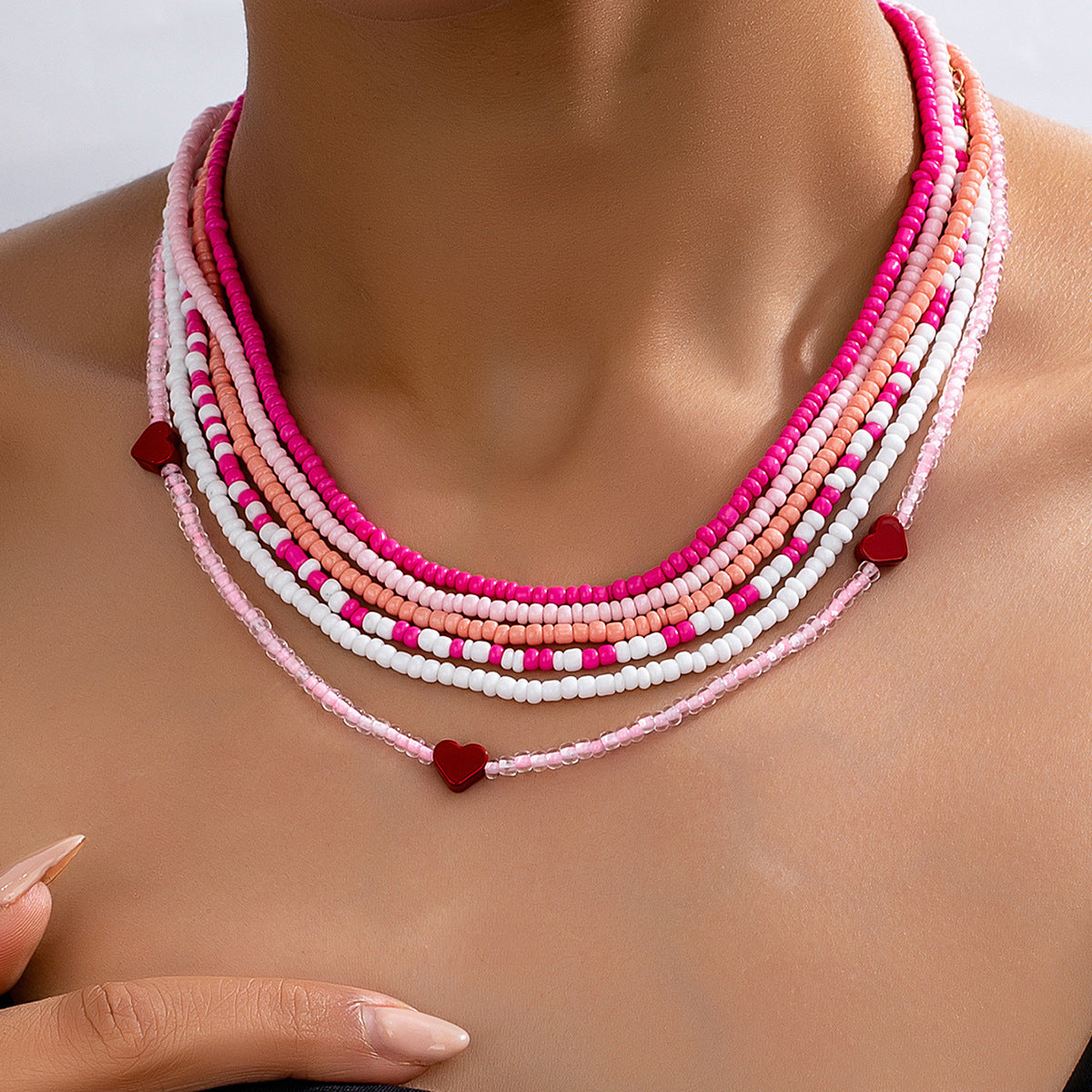Planderful Vienna Verve 6-Piece Handmade Random Rice Bead Love Necklace Set – Perfect for Daily Wear and Beach Parties