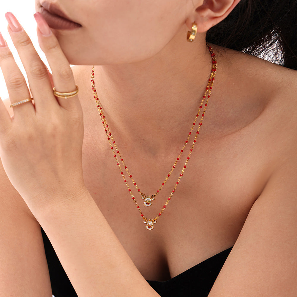 Planderful Elk Zircon Necklace Ladies Stainless Steel Gift