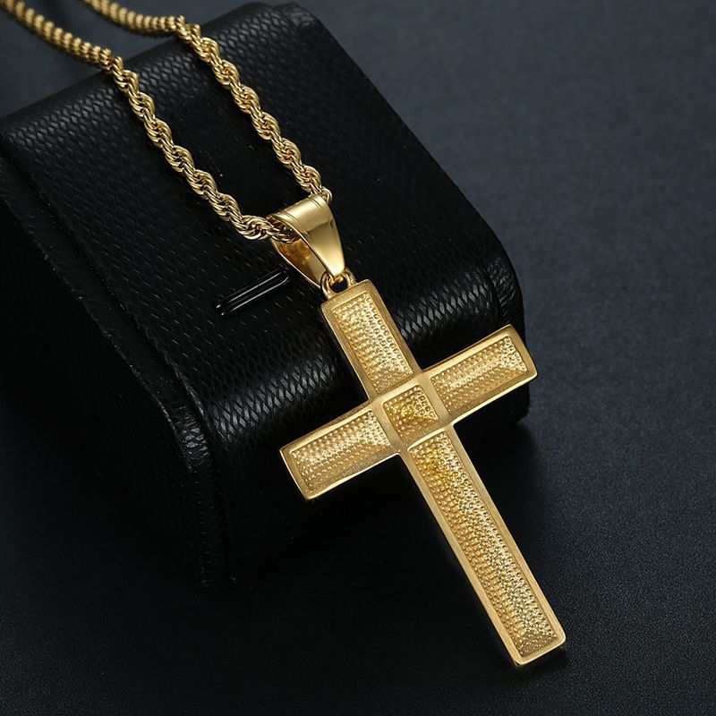 Planderful Everyday Genie Titanium Steel Gold Plated Zircon Cross Pendant Necklace For Men And Women
