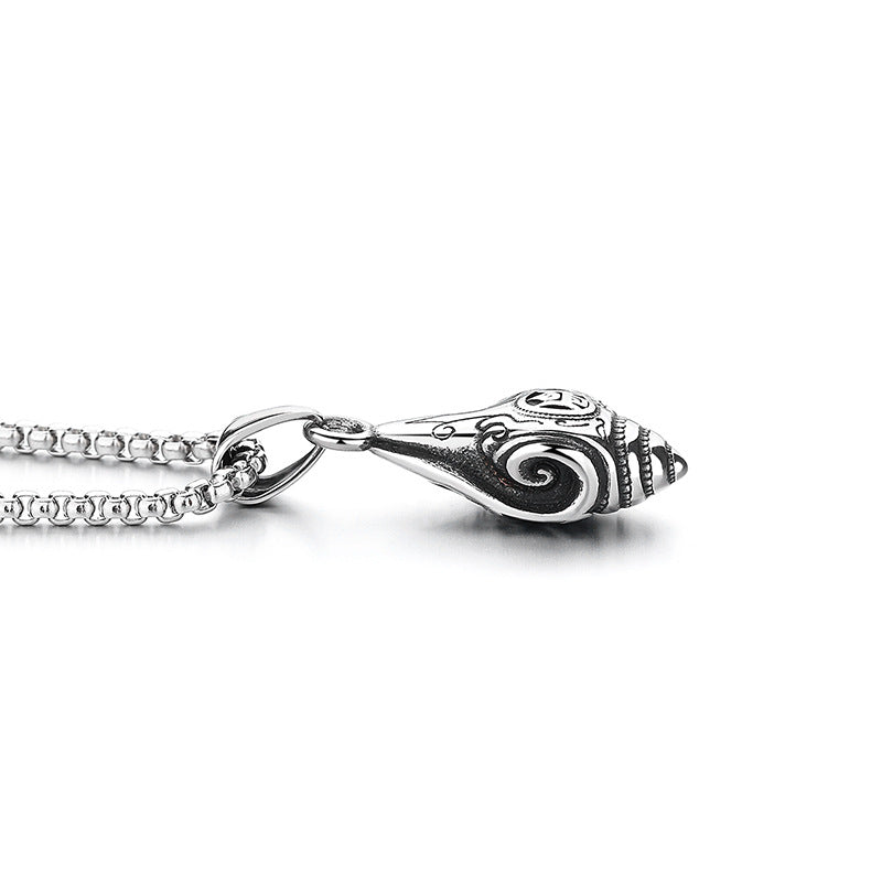 Steel Necklace - Elegant Pestle Conch Pendant Planderful Everyday Genie Collection