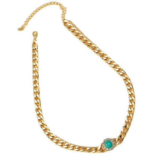 Turquoise Exaggerated Personality Necklace with Thick Chain Design
