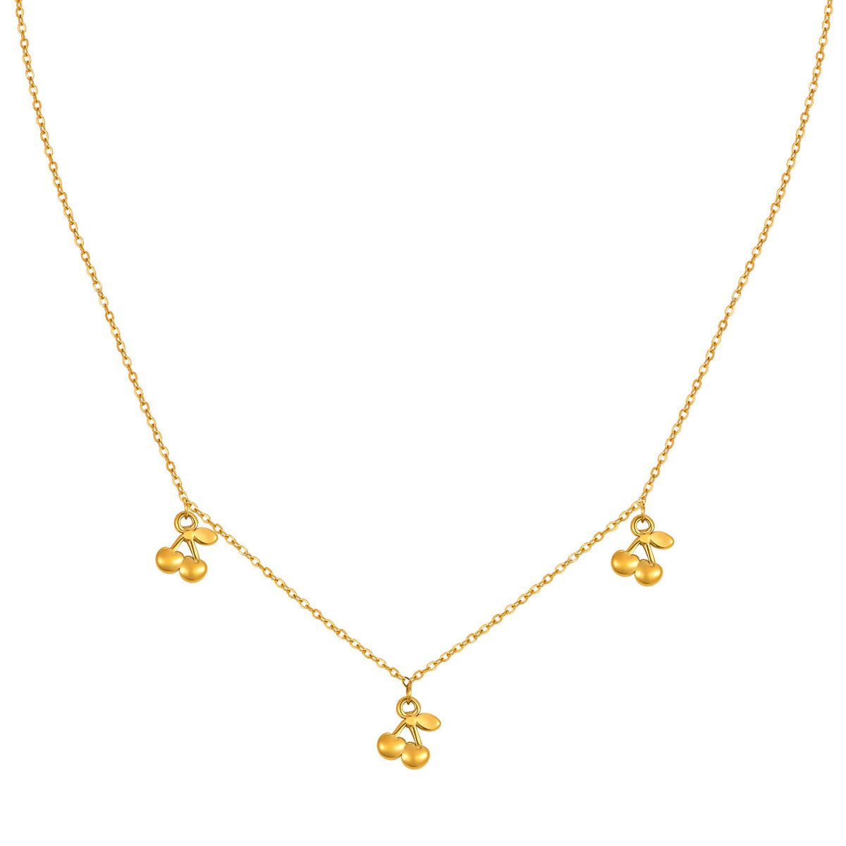 Girls Sweet & Delicate Clavicle Chain Stainless Steel Flat Cross Chain 3 Cherry Necklace