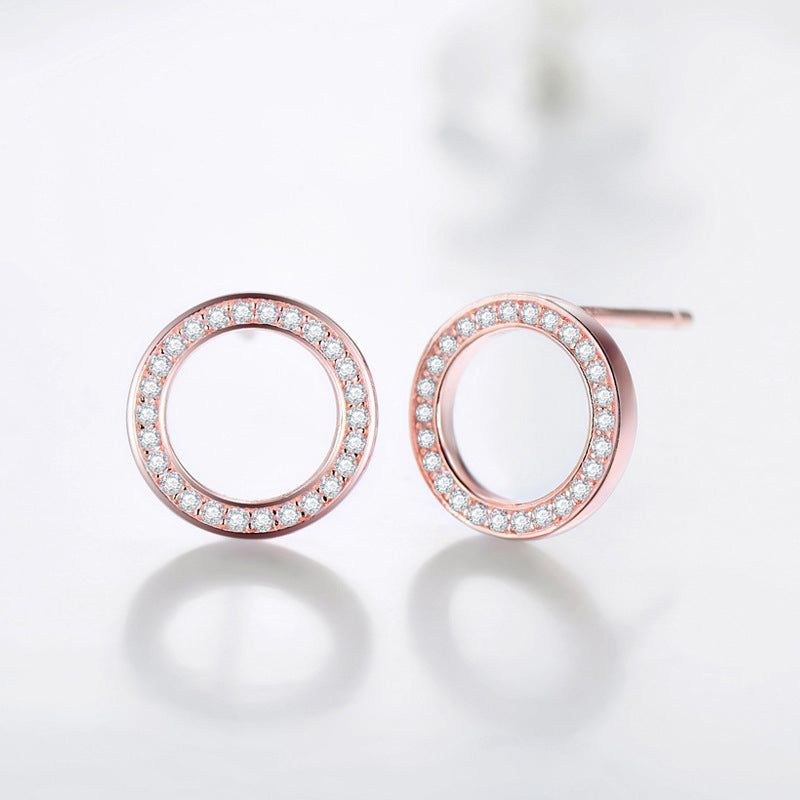 Elegant S925 Silver Zircon Stud Earrings with Hollow Design