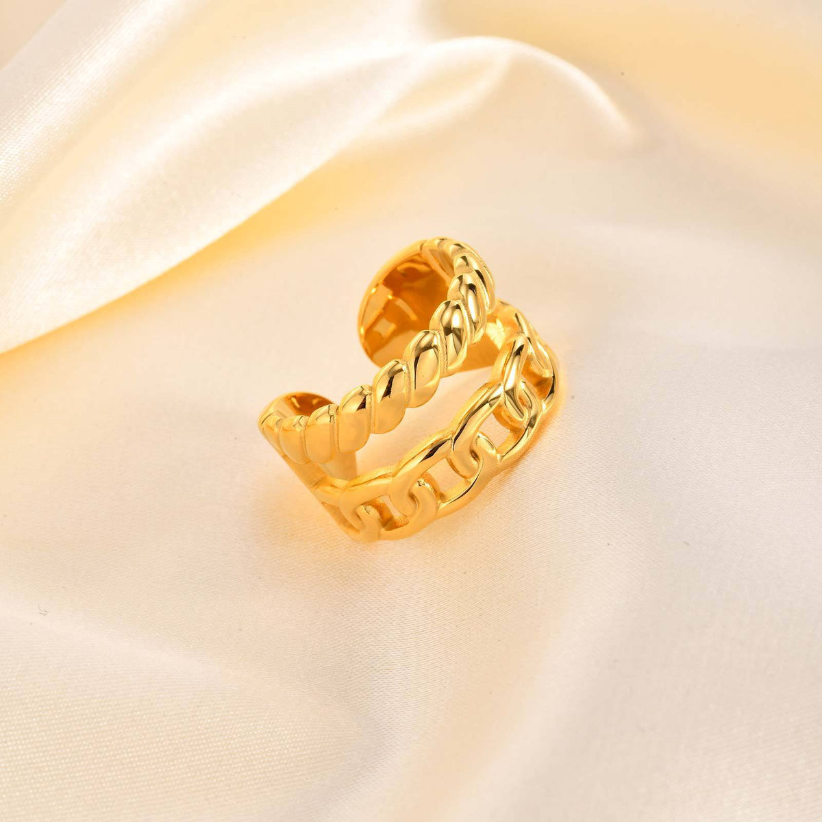 Titanium Steel Design Twist Chain Open Ring