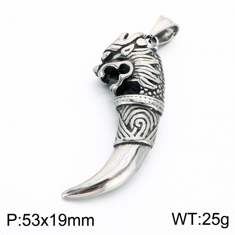Punk Hip Hop Style Stainless Steel Wolf Tooth Shape Men's Pendant Skull Necklace
