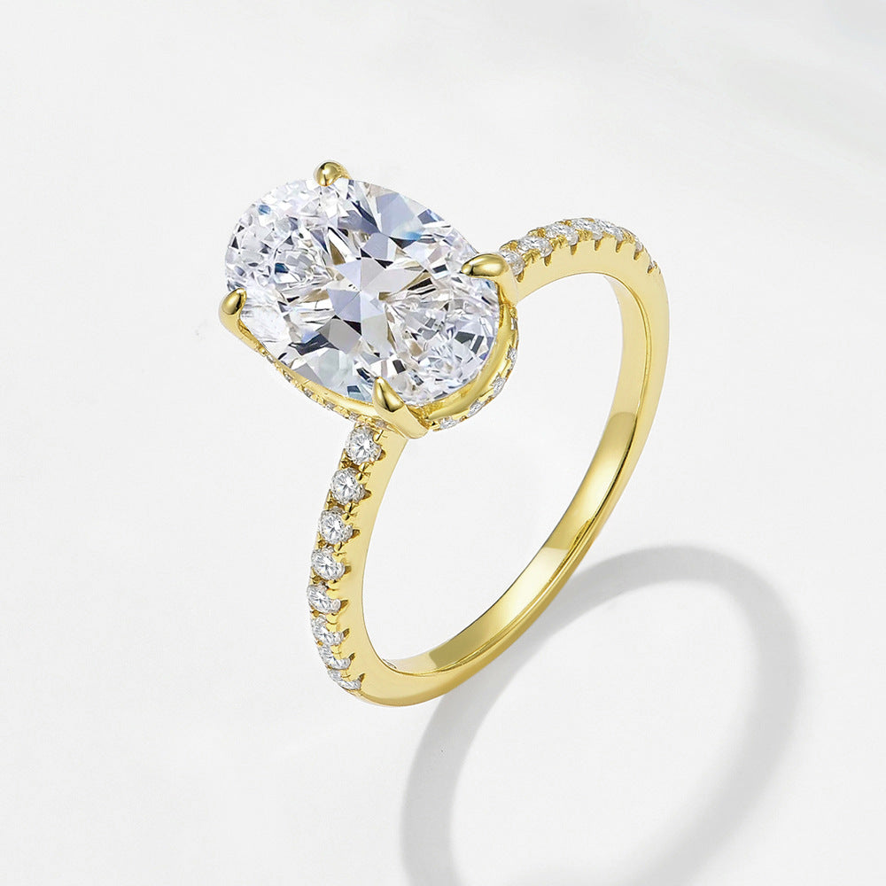 S925 Sterling Silver Oval Pigeon Egg 8 12 Ice Flower Cut Zircon Ring