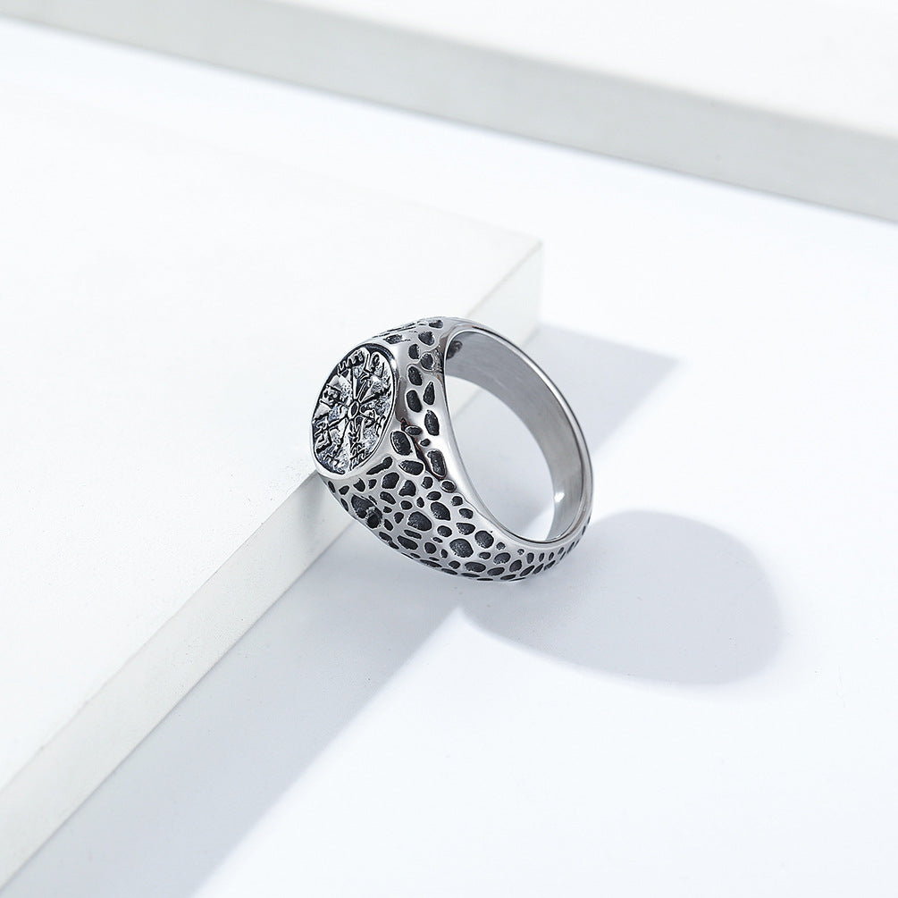 Vintage Nordic Viking Compass Stainless Steel Ring for Men