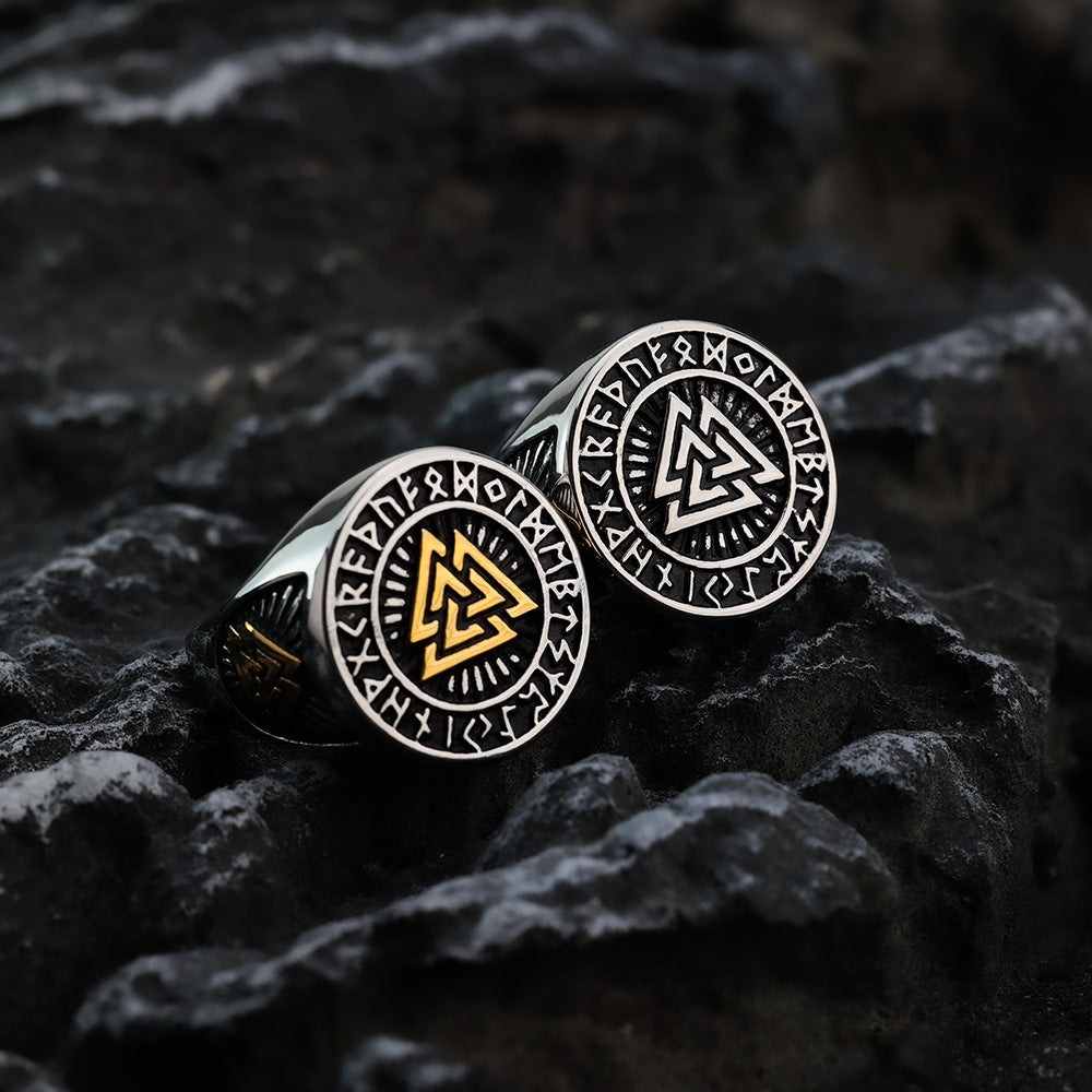 Nordic Vintage Stainless Steel Men's Ring Viking Triangle