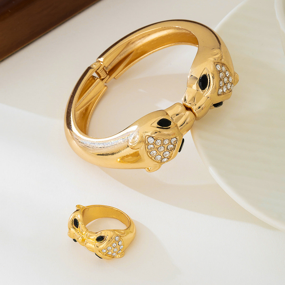 Gold Chunky Leopard Bracelet Ring Set for Stylish Women