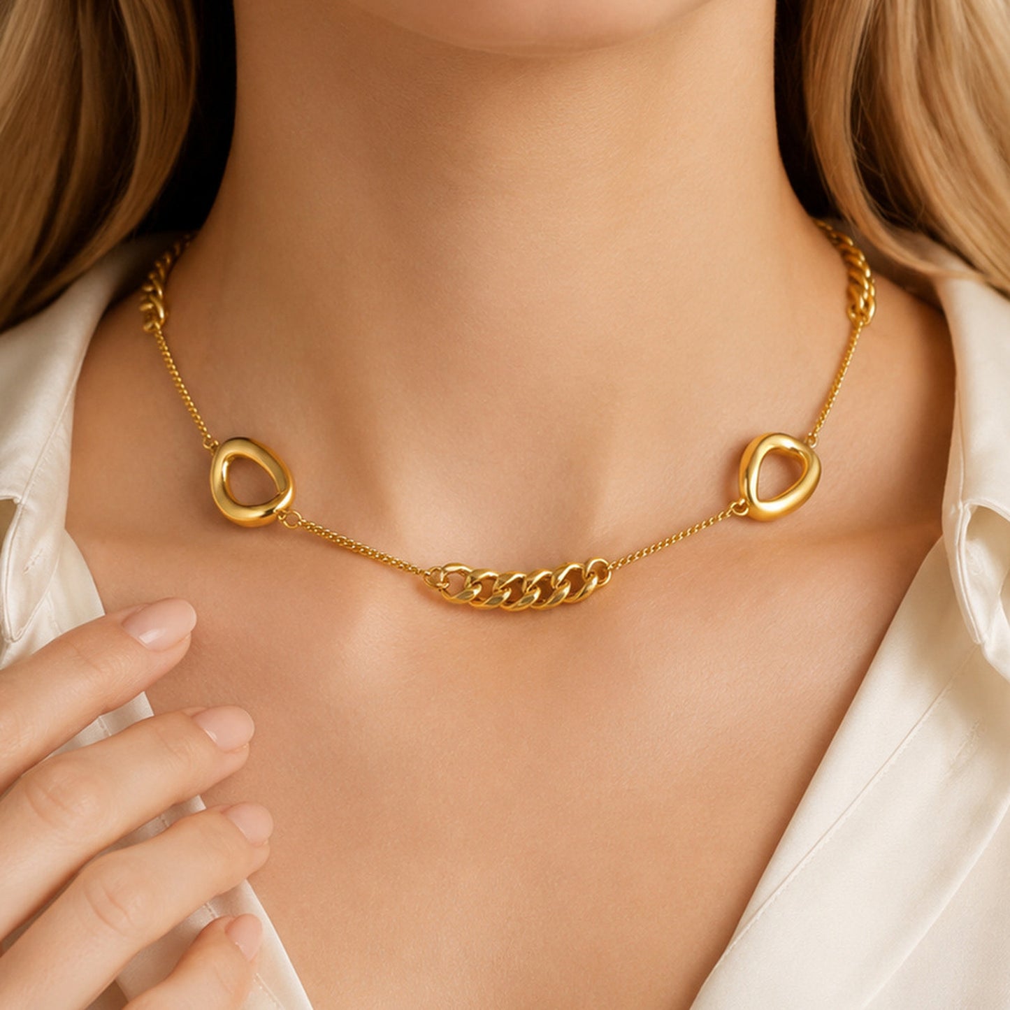 Stainless Steel Women's Style Imitation Pearl Heart Shape Stackable Necklace Gold