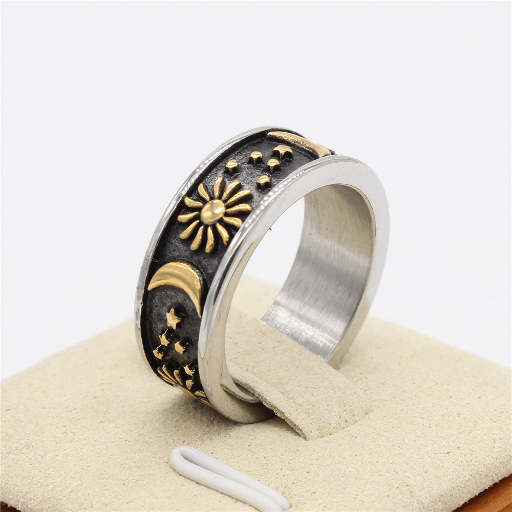 Turkish Wind Star Moon Men's Titanium Steel Ring