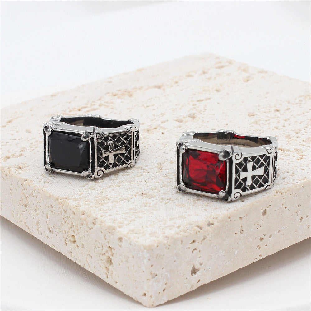 Planderful Personalized Zircon Cross Titanium Ring For Men Women Unisex Protection