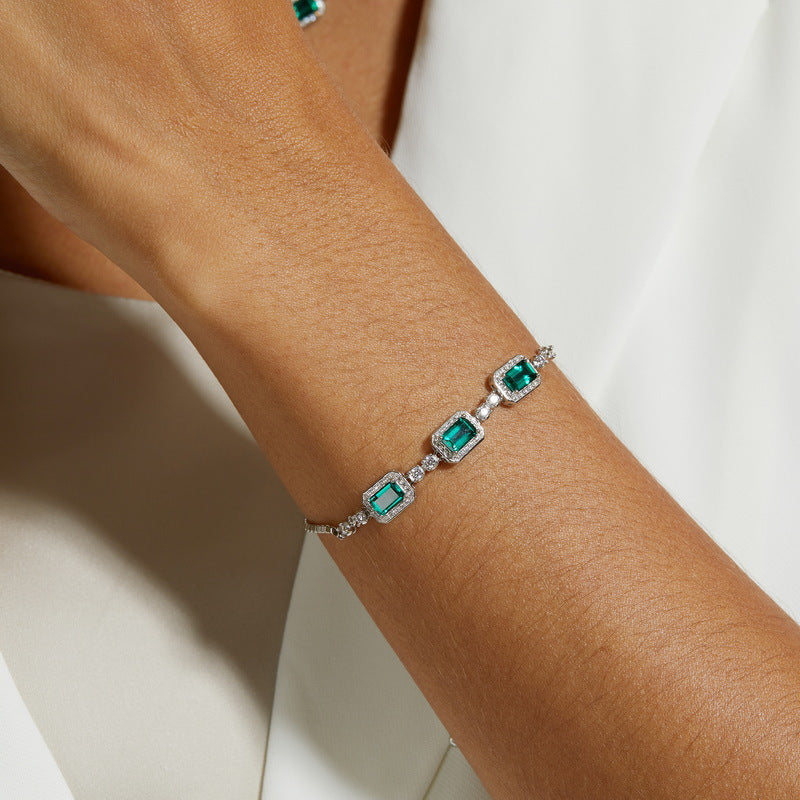 S925 Sterling Silver Lab-Grown Gemstone Vintage-Inspired Bracelet