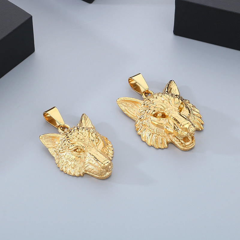 Animal, Punk Retro Viking Direwolf Head Stainless Steel Pendant For Men Necklace
