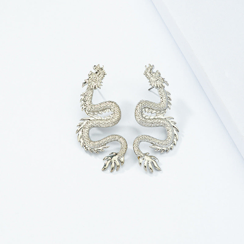 Celestial Alloy Dragon Earrings, Vintage Retro Style with Unique Geometric Design