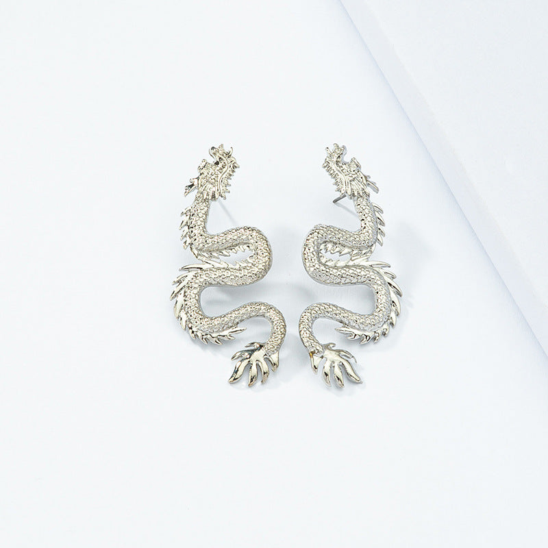 Celestial Alloy Dragon Earrings, Vintage Retro Style with Unique Geometric Design