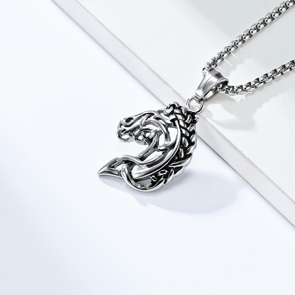 Planderful Horse Head Necklace Celtic Hollow Design Stainless Steel Unisex Timeless Jewelry