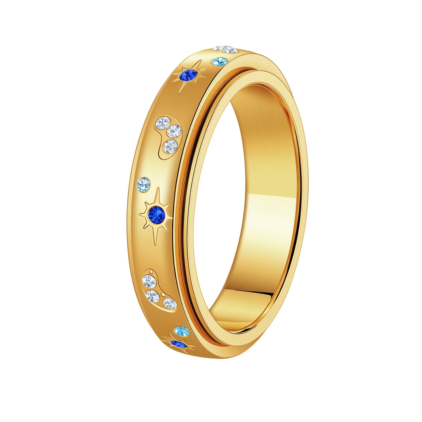 Rotatable Decompression Ring Sun Moon Color Zircon Planderful For Women Ring With Starry Sky Design